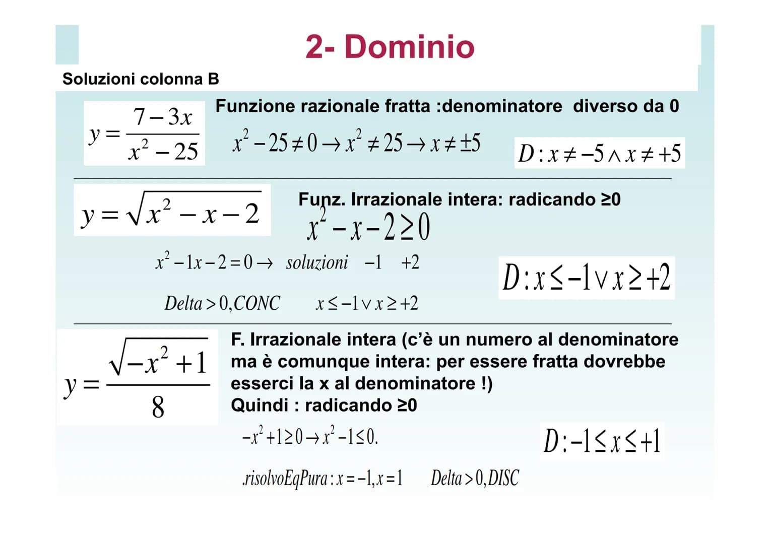 # DOMINIO di FUNZIONI
ESERCIZI CON
SOLUZIONI
REGOLE PER TROVARE IL
DOMINIO
Tutorial della Prof.ssa Barberis Paola - agg 2018 1 esercizi –