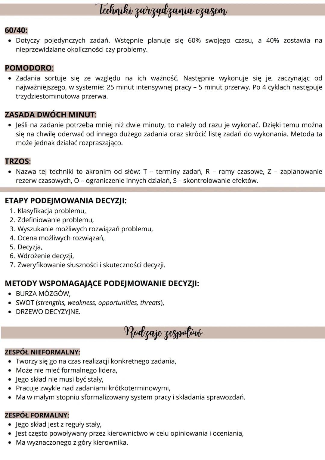 # Podejmowanie decyzji, praca zespołowa i
kreatywne myslenie
ZARZĄDZANIE CZASEM to systematyczne wykonywanie zaplanowanych wcześniej zadań,