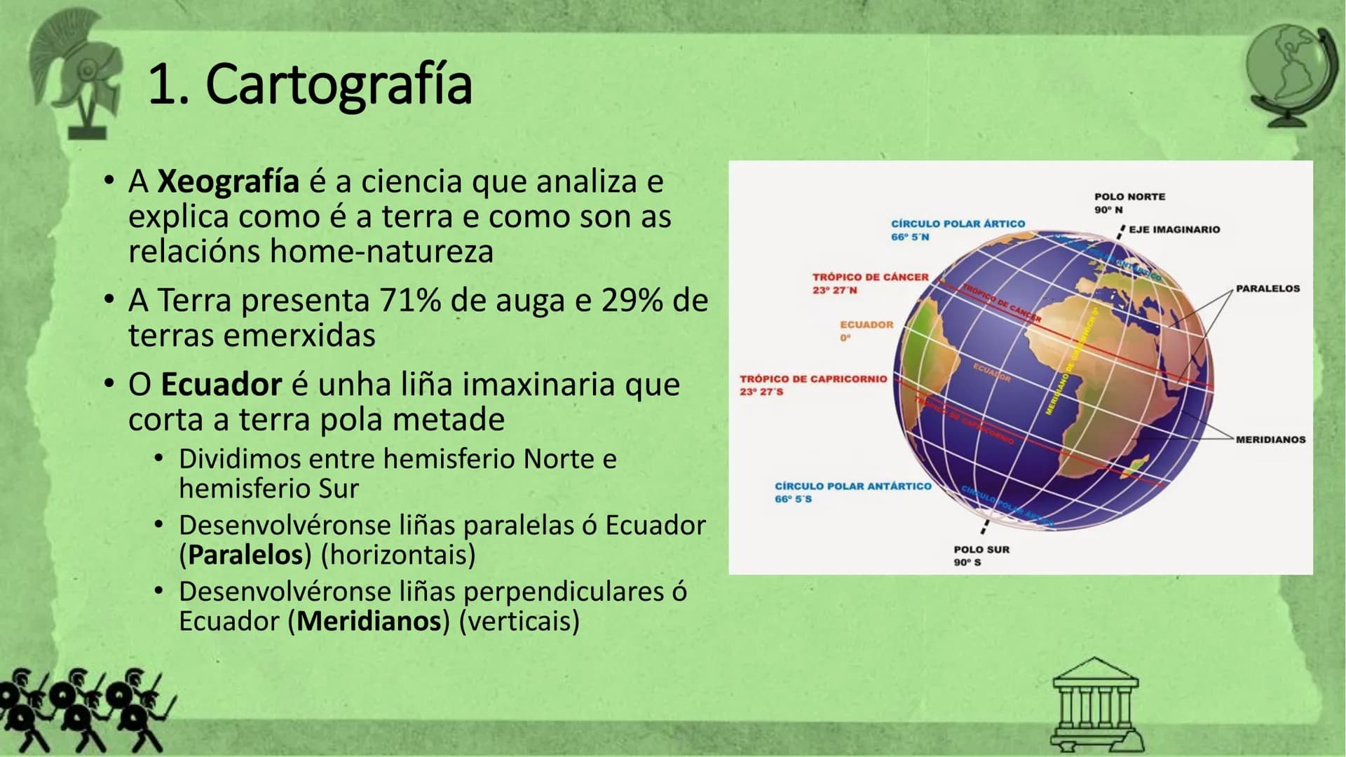 # Tema 0 – As bases da Xeografía
1ºESO # 1. Cartografía
• A Xeografía é a ciencia que analiza e
explica como é a terra e como son as
relac