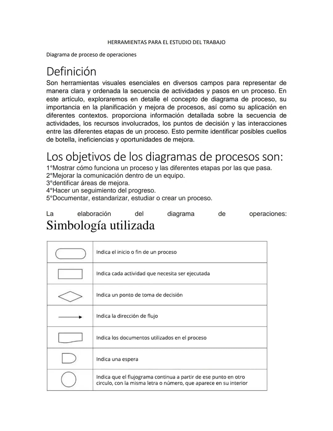 # HERRAMIENTAS PARA EL ESTUDIO DEL TRABAJO
Diagrama de proceso de operaciones
# Definición
Son herramientas visuales esenciales en diversos