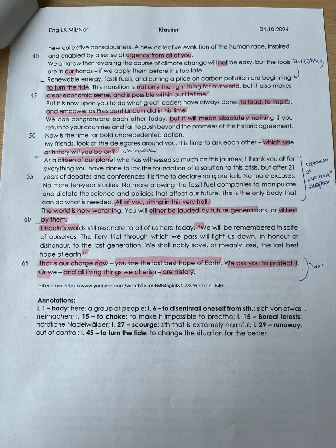 Eng LK Mil/Nor
Klausur
04.10.2024
Name:
Klausur Englisch
Aufgabenstellung:
Klausurteil A: Leseverstehen und Schreiben integriert
1. Expla