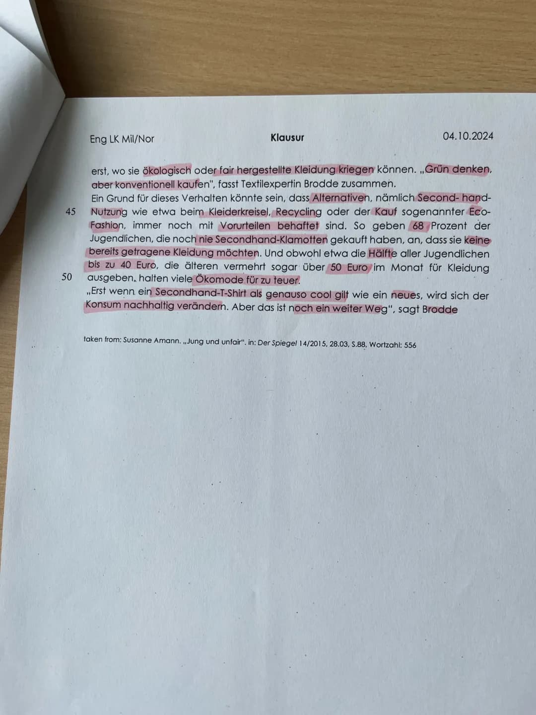 Eng LK Mil/Nor
Klausur
04.10.2024
Name:
Klausur Englisch
Aufgabenstellung:
Klausurteil A: Leseverstehen und Schreiben integriert
1. Expla