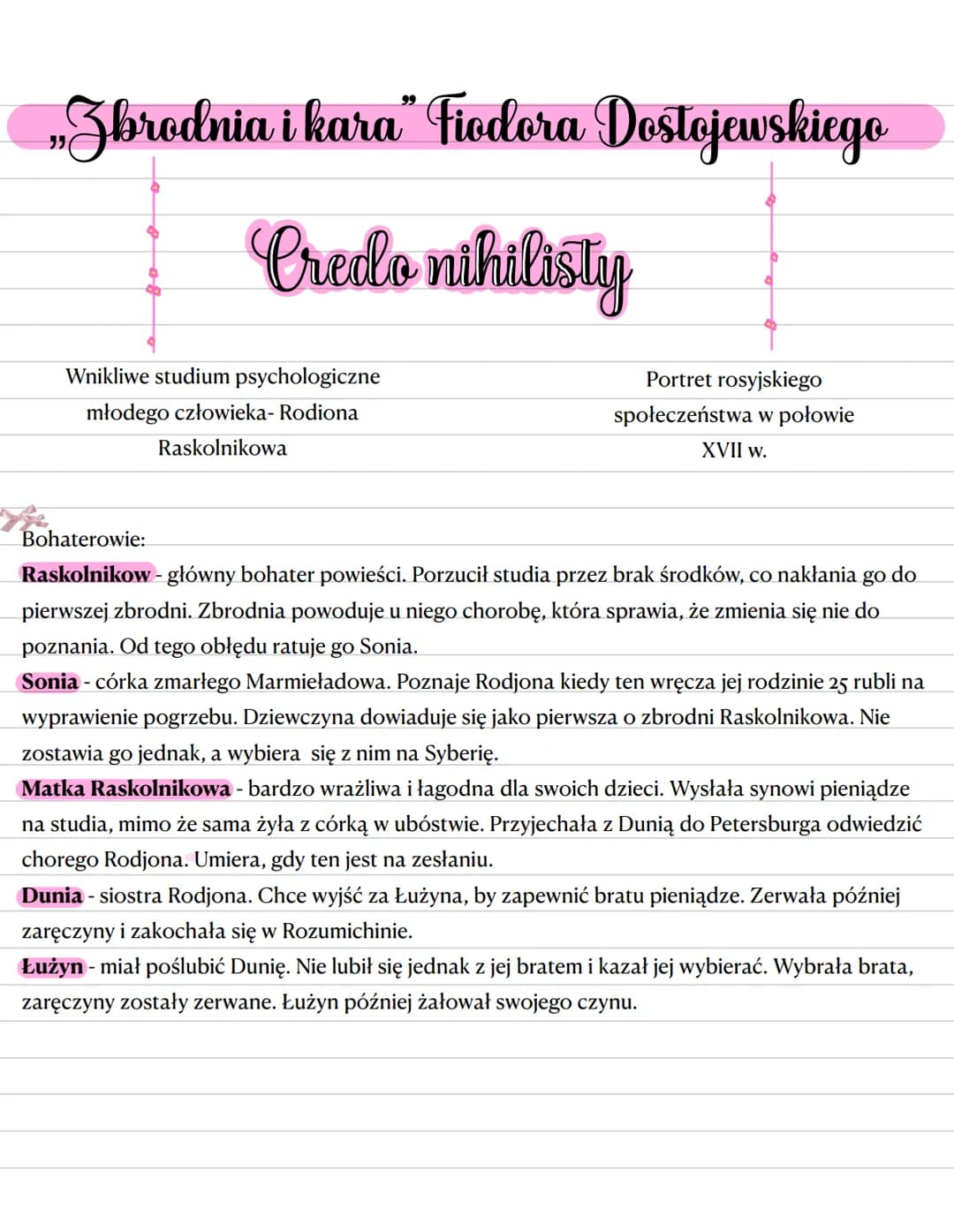 # „Zbrodnia i kara" Fiodora Dostojewskiego
Credo nihilisty
Wnikliwe studium psychologiczne
młodego człowieka- Rodiona
Raskolnikowa
Portre