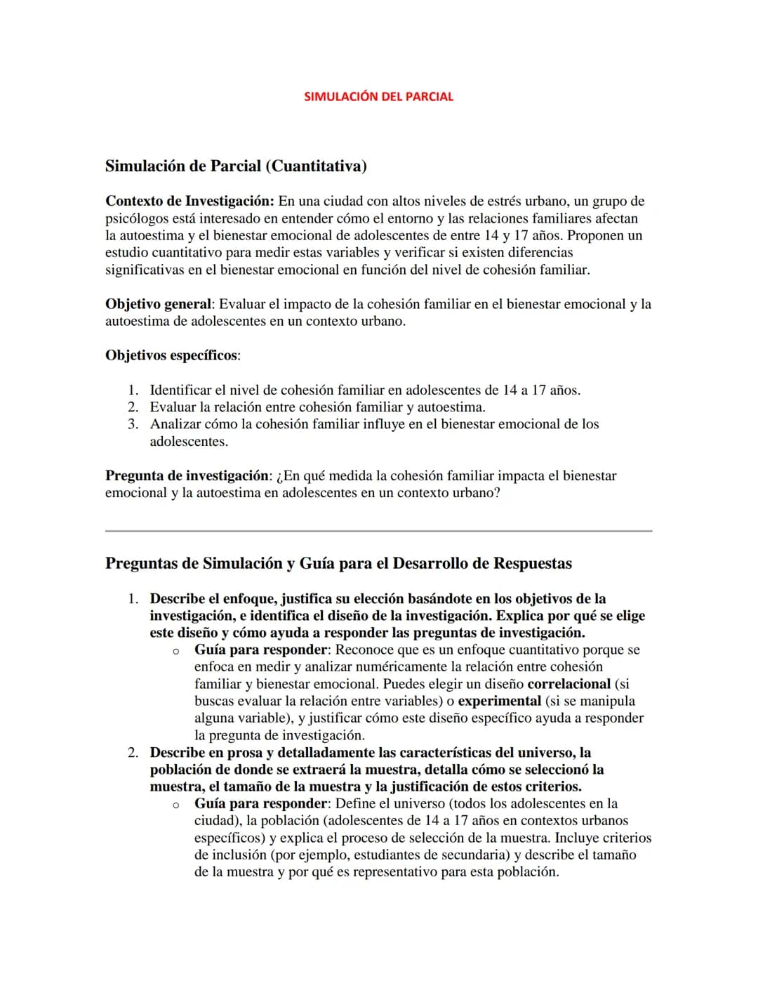 # ESTUDIO PARA PSICOMETRÍA Y CUANTITIVA
LO QUE SE NECESITA PARA PASAR EL PARCIAL (CUANTITATIVA):
1. Enfoque y Diseño de la Investigación