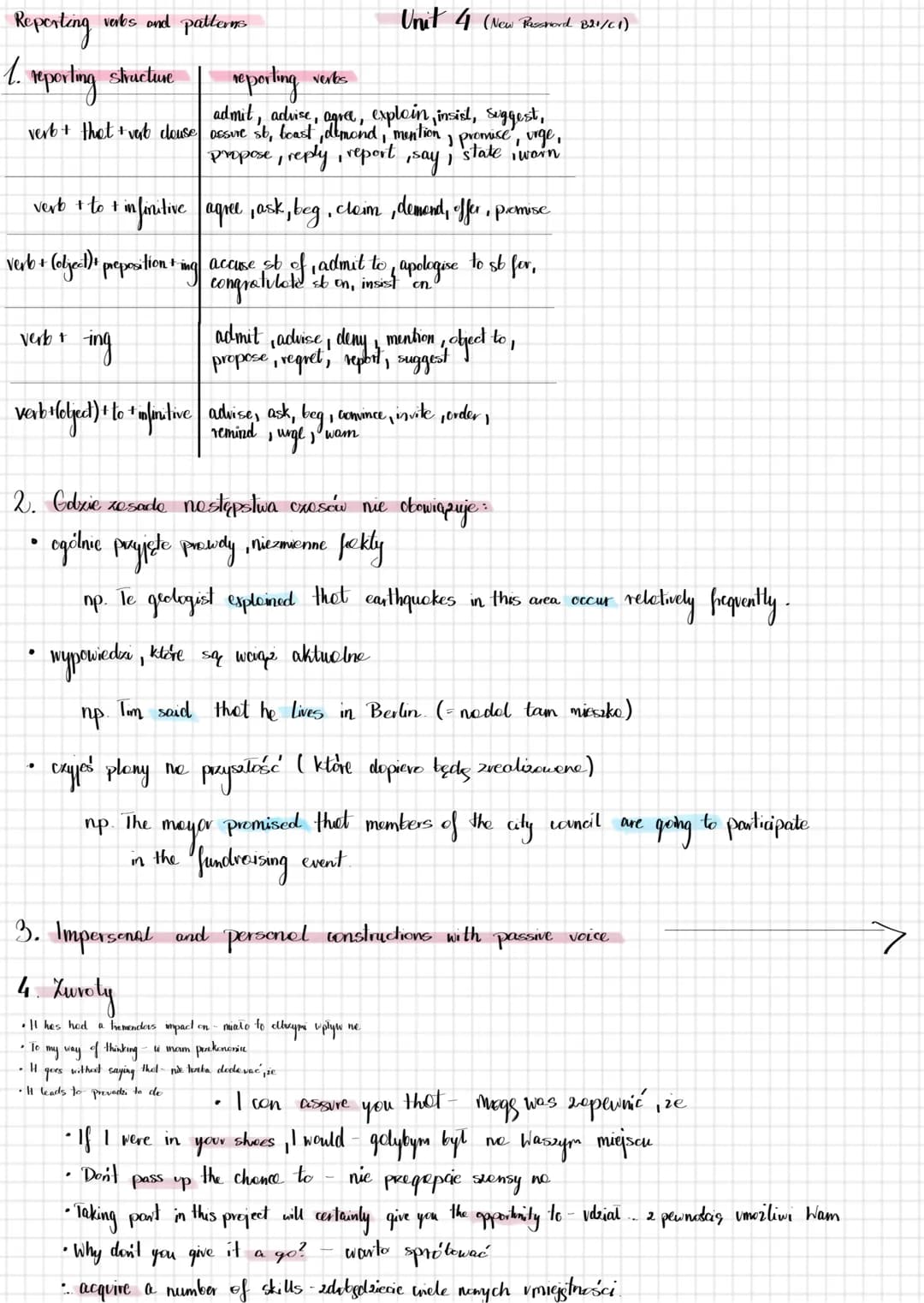 # Reporting verbs and patterns
Unit 4 (New Password 821/C1)
1. reporting structure
reporting verks
vert + that + verb clause | admit, ad