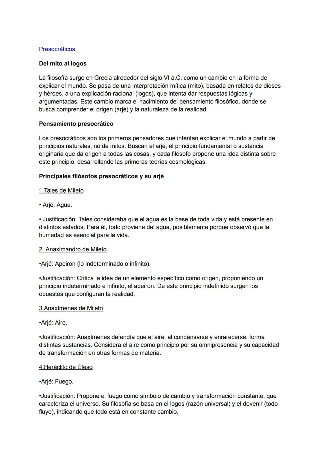 # Presocráticos
Del mito al logos
La filosofía surge en Grecia alrededor del siglo VI a.C. como un cambio en la forma de
explicar el mundo