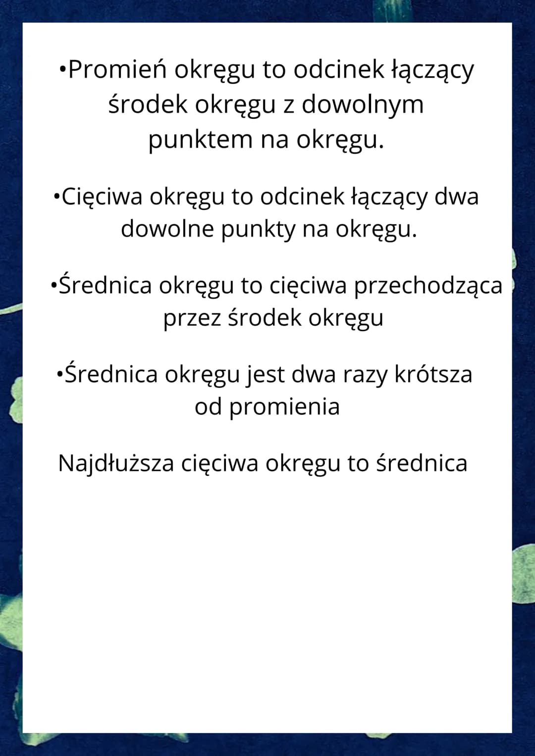 # Koła i okręgi
•Okrąg to linia, a koło to figura geometryczna, w
skład której wchodzi okrąg i wszystkie punkty
znajdujące się w jego wnętr