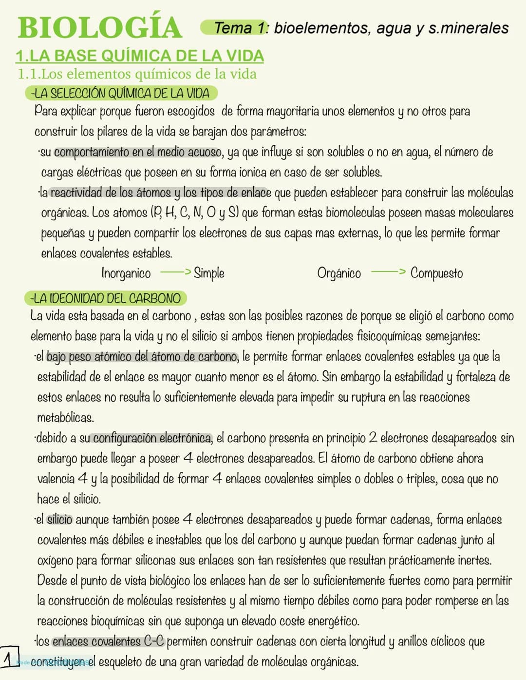 # BIOLOGÍA
Tema 1: bioelementos, agua y s.minerales
1.LA BASE QUÍMICA DE LA VIDA
1.1.Los elementos químicos de la vida
-LA SELECCIÓN QUÍM