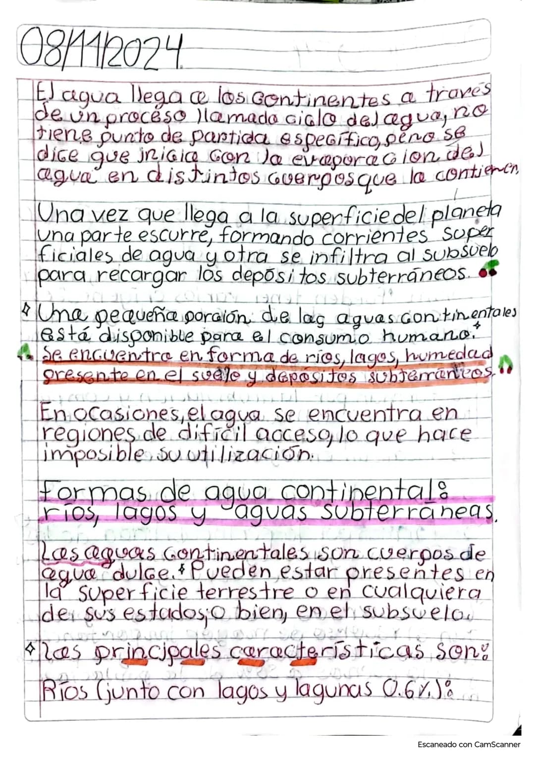 08/11/2024 Tarea
Aguas Continentales:
70% de la superficie del planeta esta cu-
bierta por agua, en su mayoría salada.se
La fórmulay cant