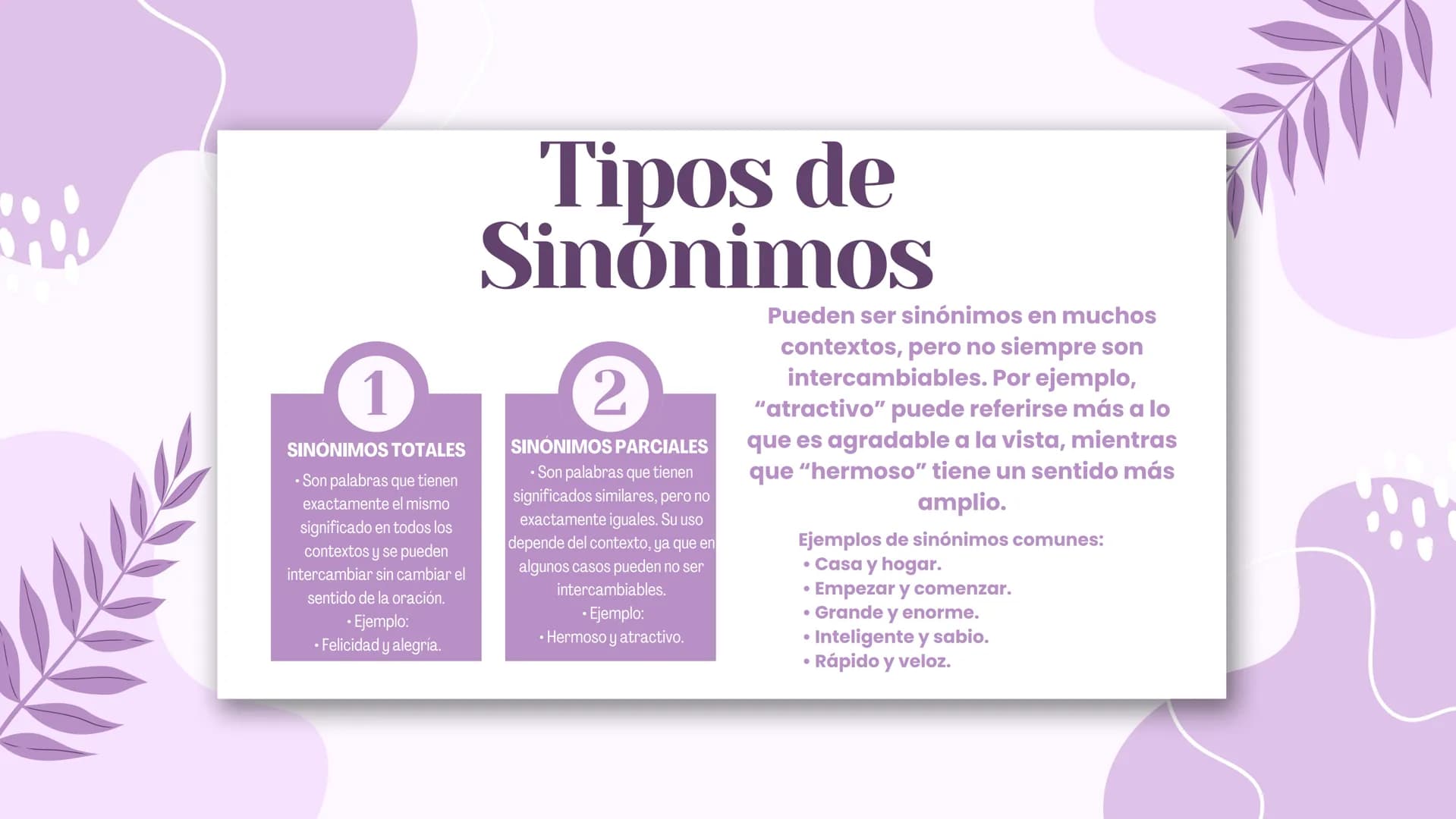 # LA SINONIMIA, ANTONIMIA, PARONIMIA Y HOMONIMIA # Sinónimos
Presentado por Nadia Fernanda Ramírez Chávez ## Tipos de
# Sinónimos
1
SINÓN