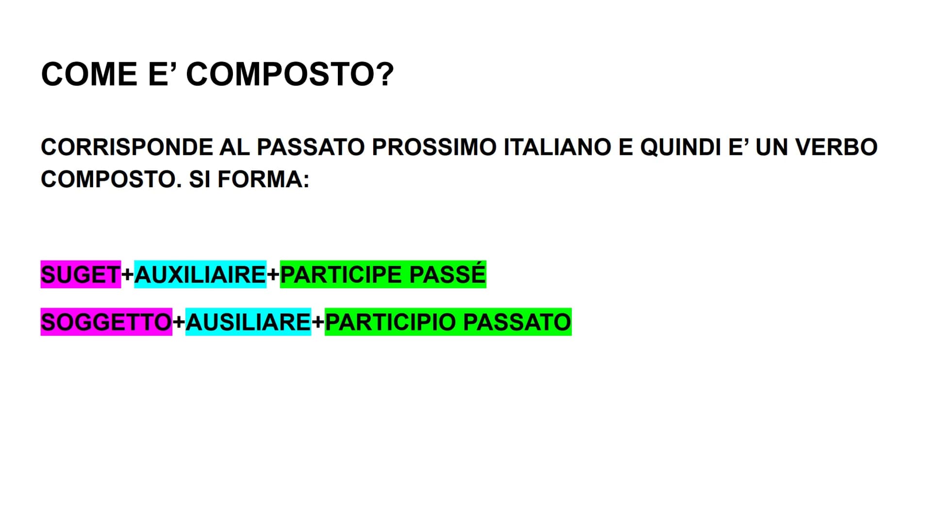 # LE PASSÉ COMPOSÉ
GRAMMAIRE # COME VIENE USATO?
IL PASSÉ COMPOSÉ E' USATO PER DESCRIVERE UN'AZIONE AVVENUTA
NEL PASSATO, UN PASSATO NÉ TR