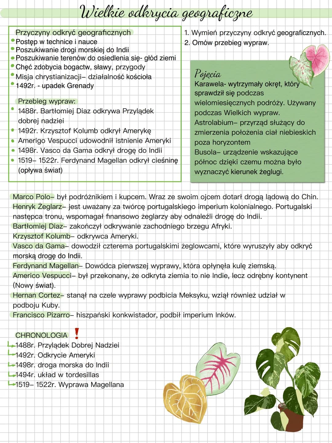 # Wielkie odkrycia geograficzne
Przyczyny odkryć geograficznych
* Postęp w technice i nauce
* Poszukiwanie drogi morskiej do Indii
*