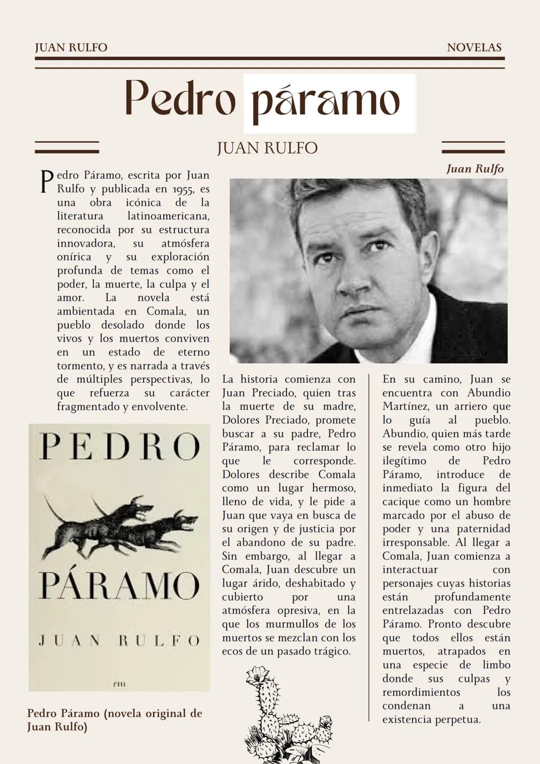 JUAN RULFO
NOVELAS
# Pedro páramo
JUAN RULFO
Juan Rulfo
Pedro Páramo, escrita por Juan
Rulfo y publicada en 1955, es
una obra icónica d