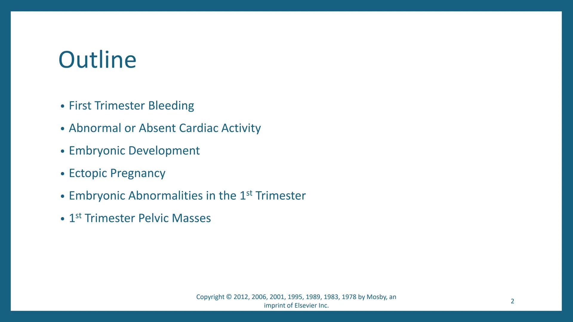 # FIRST-TRIMESTER
# COMPLICATIONS
DMS 202 – OBGYN Sonography I
Fall 2024
Chapter 50
Copyright © 2018 Elsevier Inc. All rights reserved.