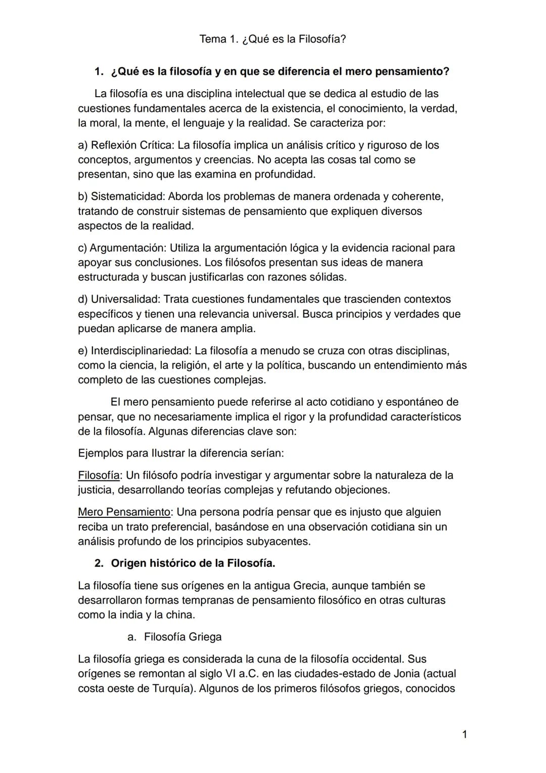 Tema 1. ¿Qué es la Filosofía?
1. ¿Qué es la filosofía y en que se diferencia el mero pensamiento?
La filosofía es una disciplina intelectu