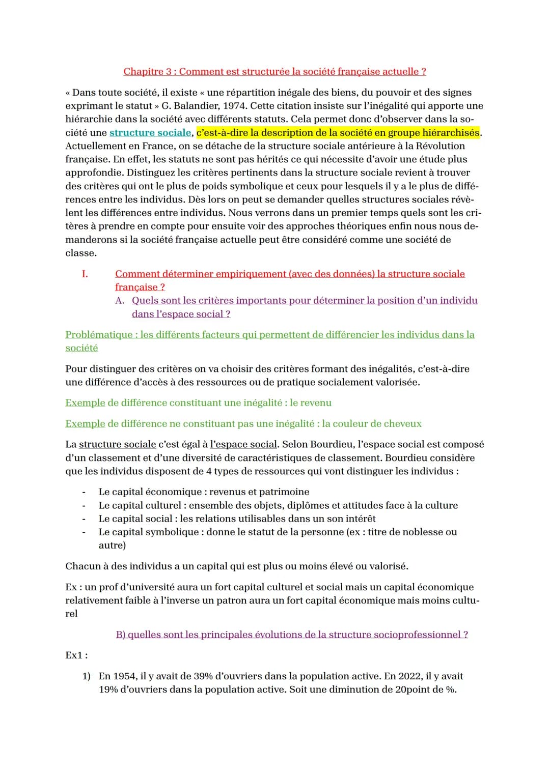 Chapitre 3: Comment est structurée la société française actuelle ?
<< Dans toute société, il existe « une répartition inégale des biens, du