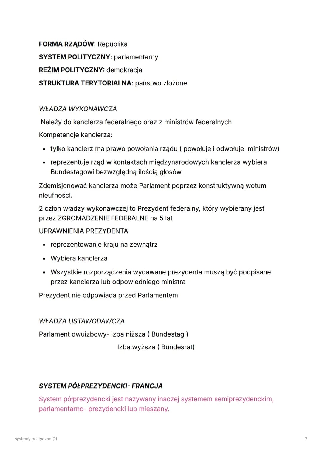 # systemy polityczne (1)
System prezydencki- USA
Występuje wyraźny podział między władzą wykonawczą, a ustawodawczą
* nie ma premiera, pr