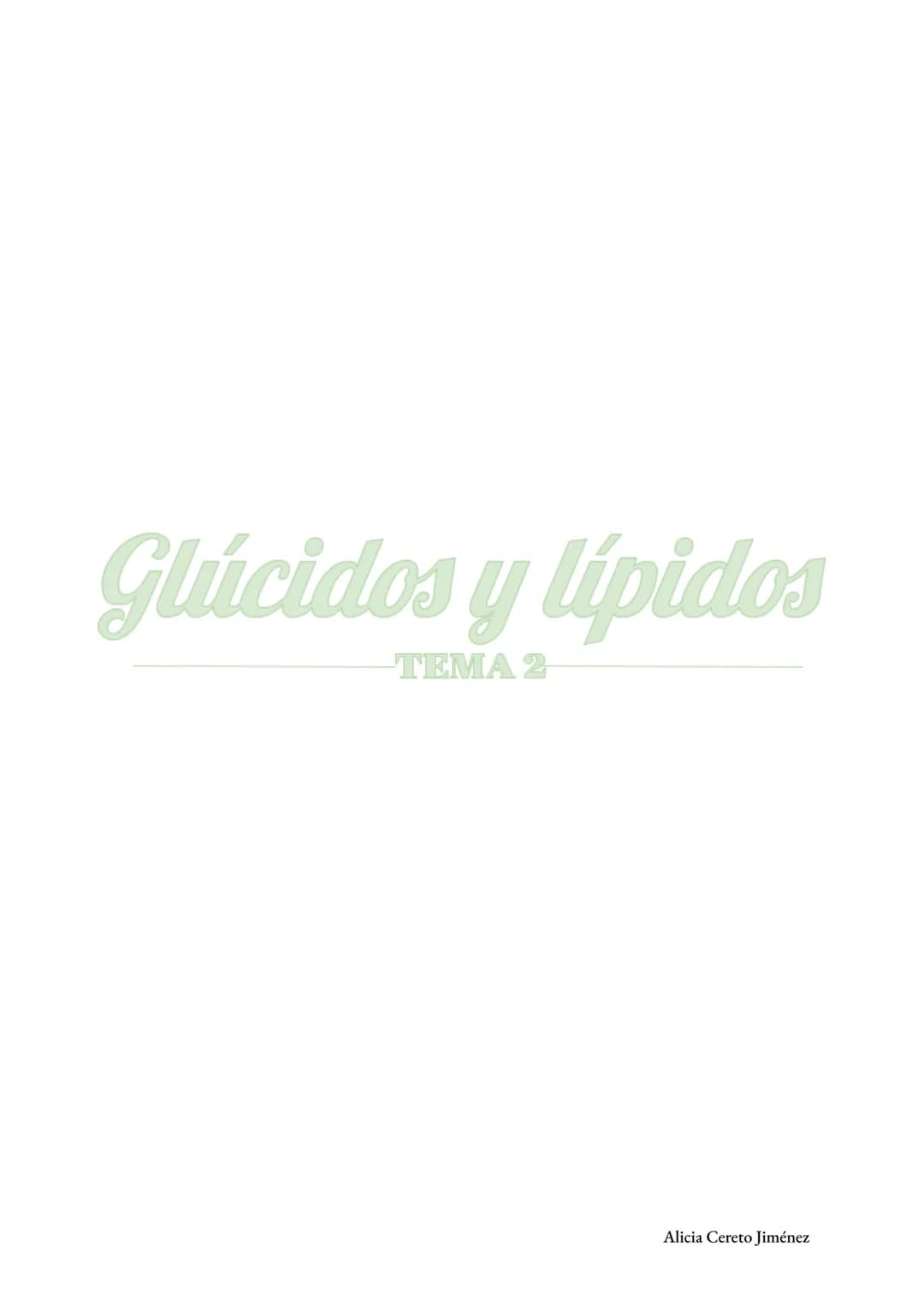 # Glúcidos y lípidos
--- TEMA 2 ---
Alicia Cereto Jiménez # GLÚCIDOS
Son biomoléculas formadas por $C_nO_{2n}H_n$ (mal llamados hidratos