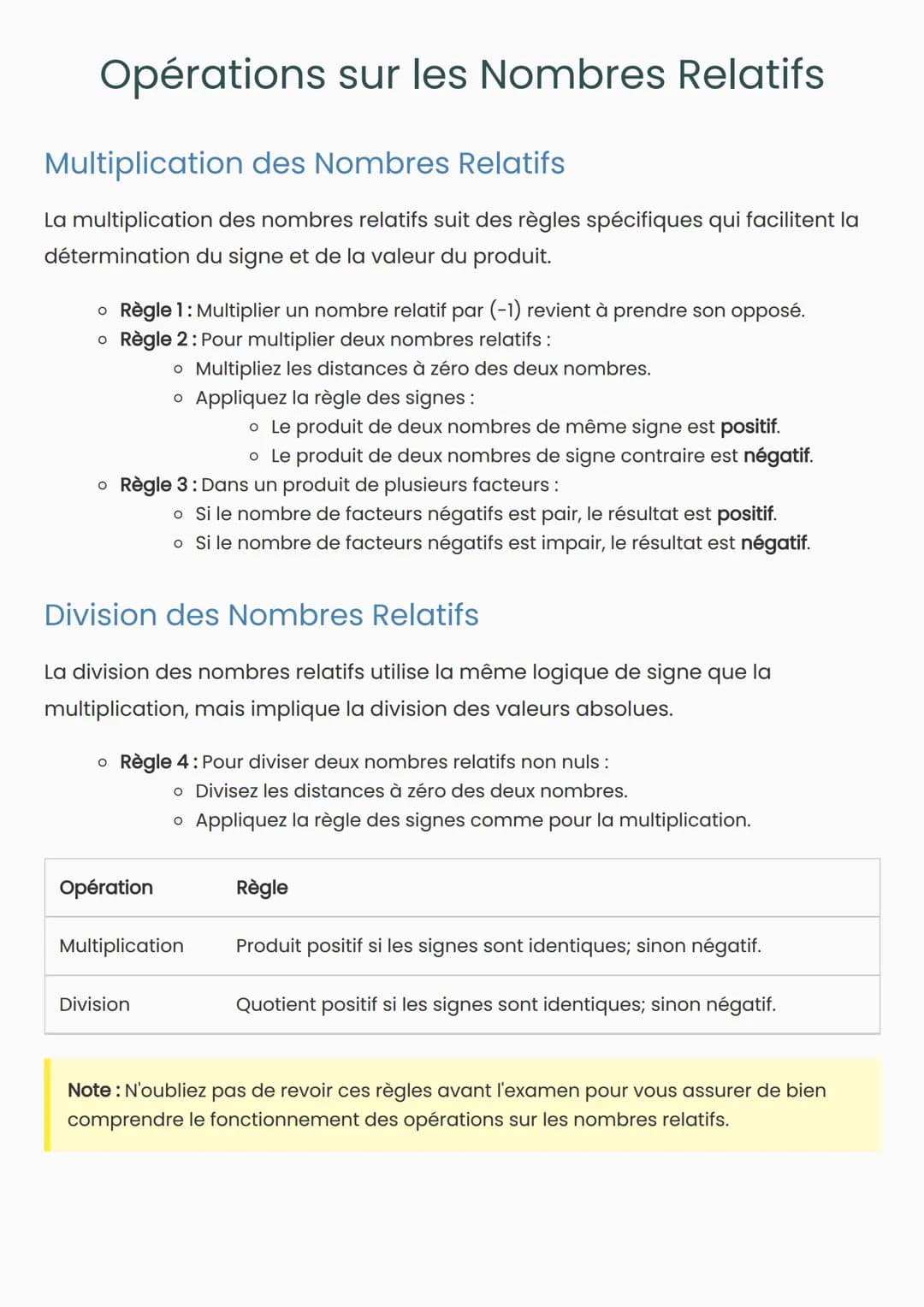 # Opérations sur les Nombres Relatifs
## Multiplication des Nombres Relatifs
La multiplication des nombres relatifs suit des règles spécif
