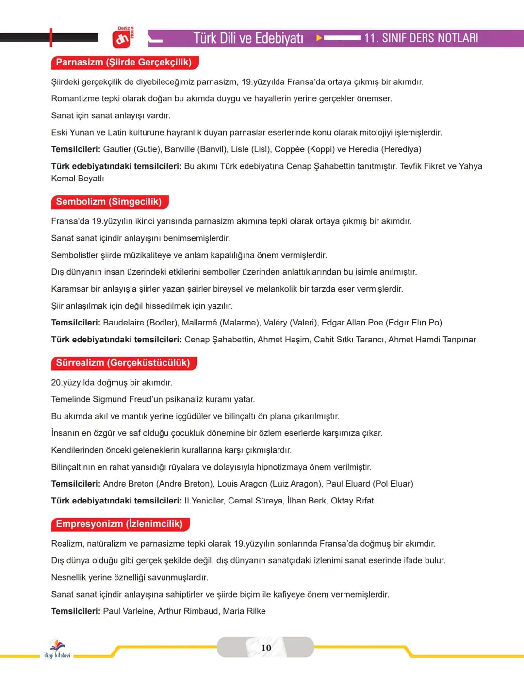 # 11. SINIF
TÜRK DİLİ VE EDEBİYATI
DERS NOTLARI
Yazar
Deniz Hoca
Matbaa
Repro Bir Matbaacılık Kağıt
Reklam Tasarım Ticaret Ltd. Şti.
Serti
