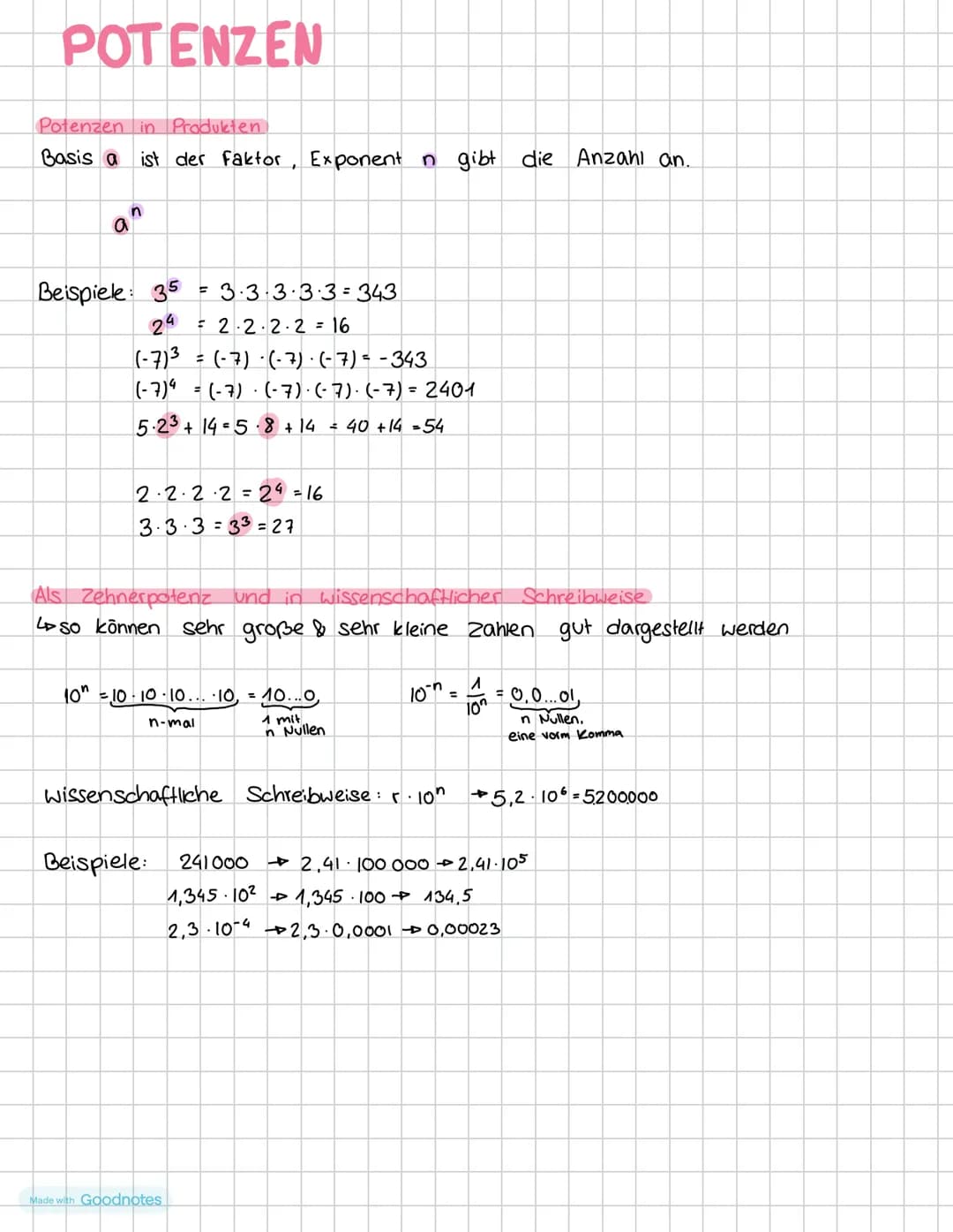 # POTENZEN
Potenzen in Produkten
Basis a ist der Faktor, Exponent n gibt die Anzahl an.
$a^n$
Beispiele: $3^5 = 3 \cdot 3 \cdot 3 \cdot 3