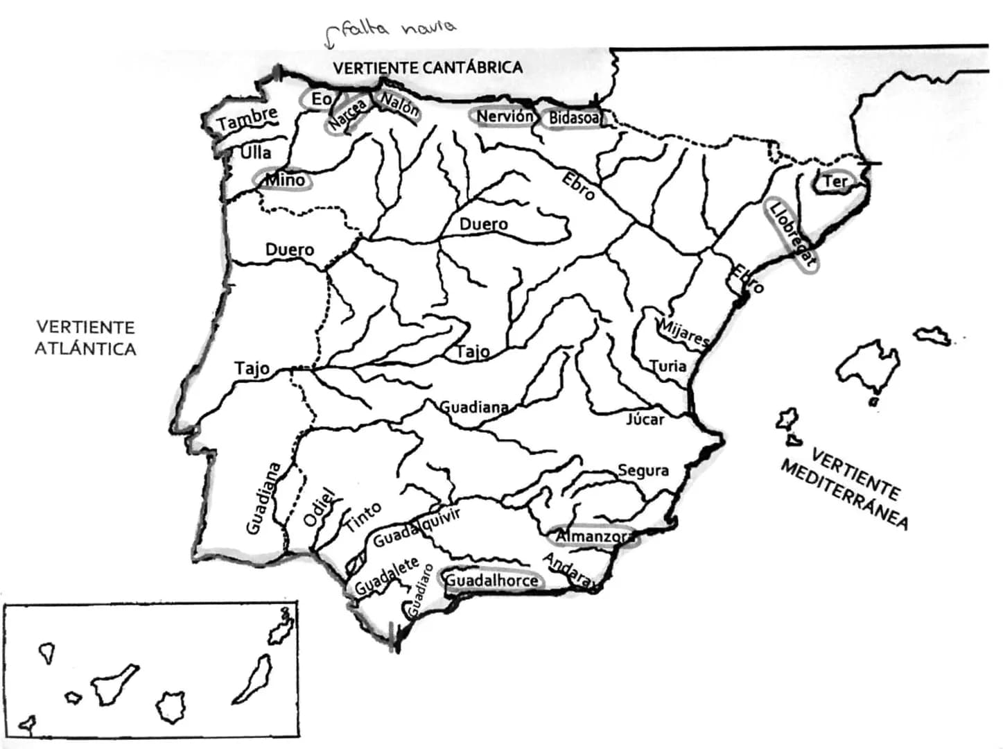 Sfalta navia
VERTIENTE CANTÁBRICA
Eo
Narcea
Nalón
Nervión Bidasoa
Tambre
Ulla
Mino
Duero
Duero
Ebro
Ter
Llobregat
Ebro
Mijares
VERTIEN