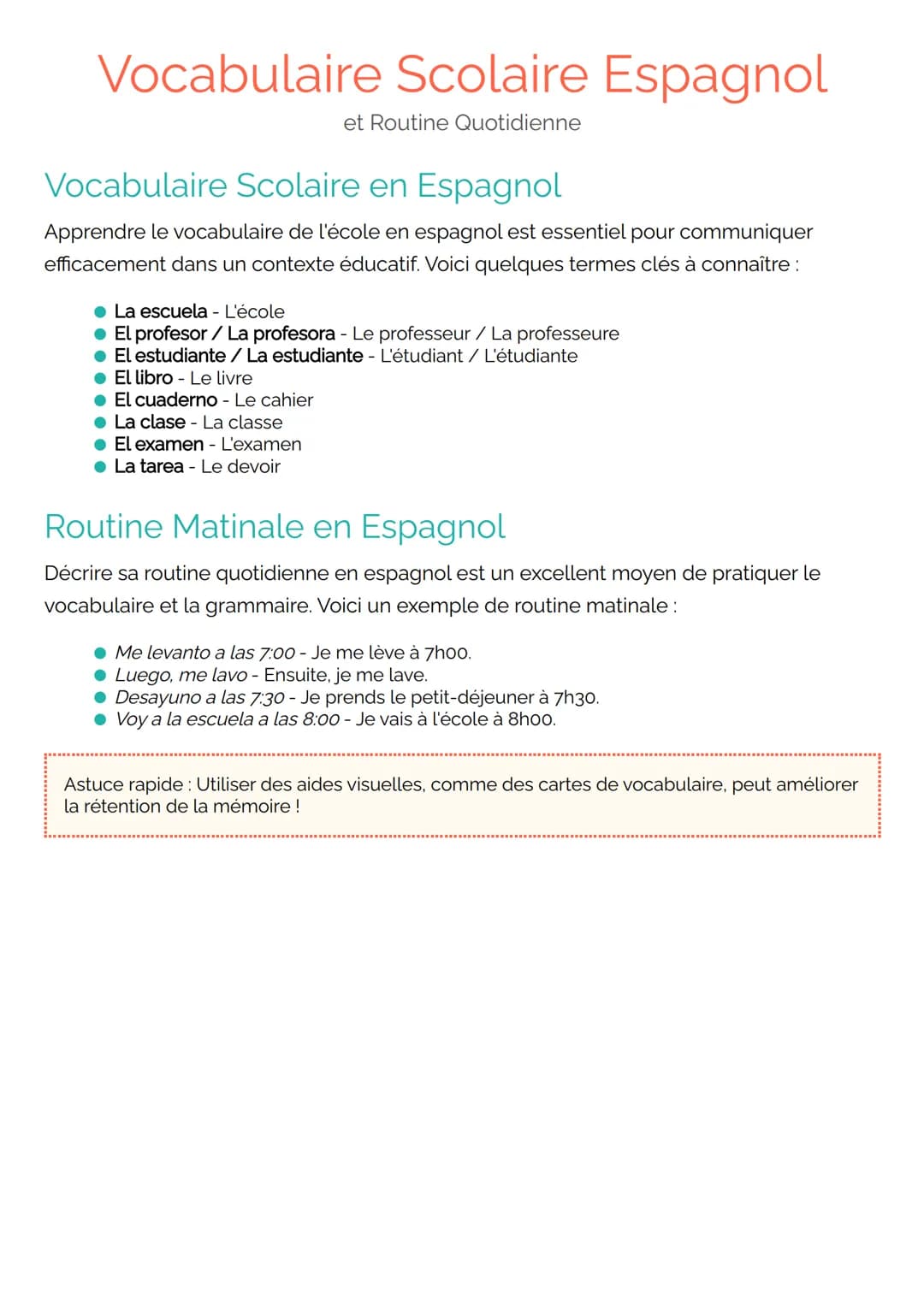 # Vocabulaire Scolaire Espagnol
et Routine Quotidienne
Vocabulaire Scolaire en Espagnol
Apprendre le vocabulaire de l'école en espagnol e