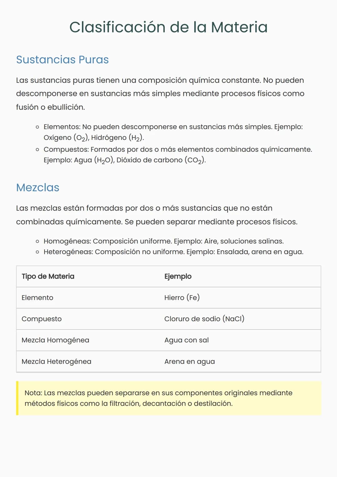 # Clasificación de la Materia
## Sustancias Puras
Las sustancias puras tienen una composición química constante. No pueden
descomponerse e
