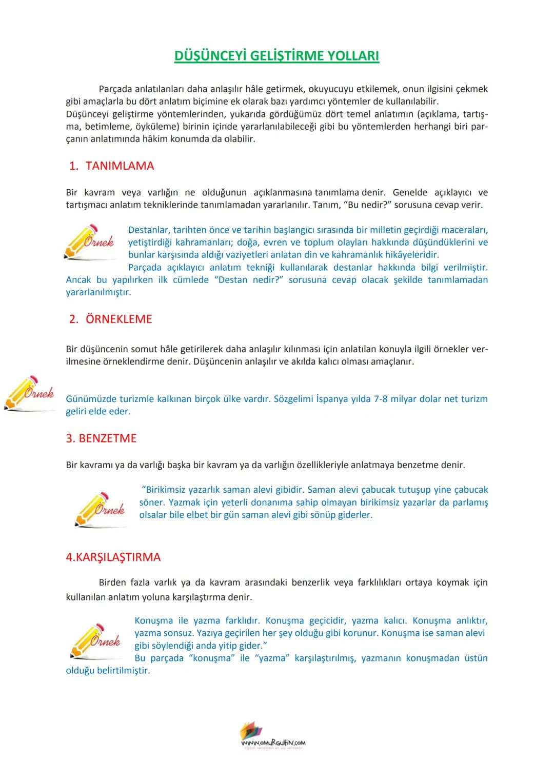 ANLATIM BİÇİMLERİ VE DÜŞÜNCEYİ GELİŞTİRME YOLLARI
Anlatım Biçimleri
Düşünceyi Geliştirme yolları
1. Açıklayıcı Anlatım
(Açıklama)
2. Ö