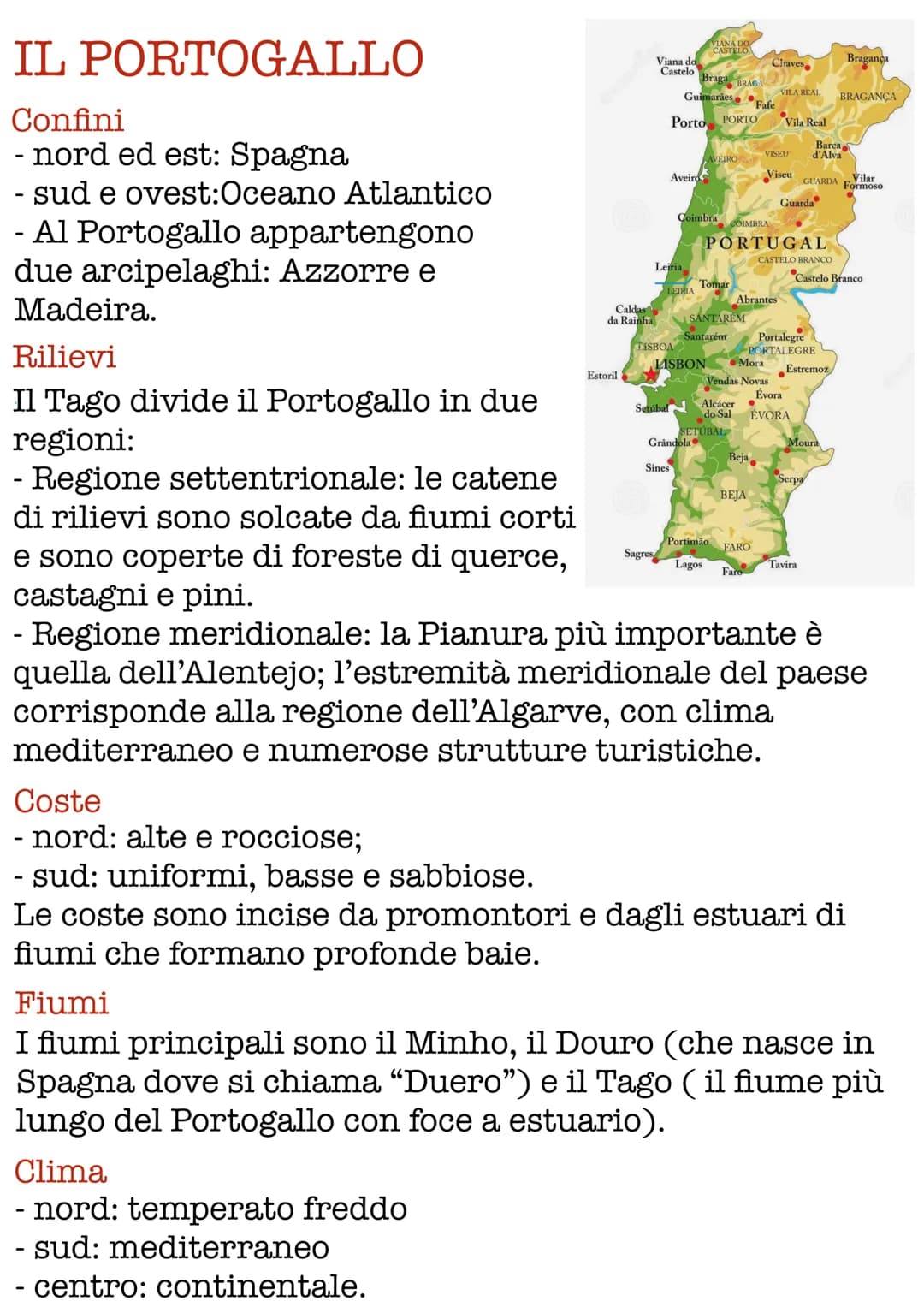 # IL PORTOGALLO
Confini
- nord ed est: Spagna
- sud e ovest: Oceano Atlantico
- Al Portogallo appartengono
due arcipelaghi: Azzorre e
Madei