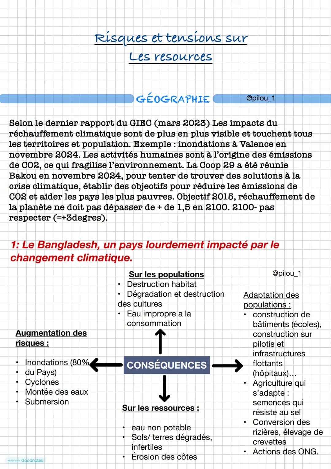 # Risques et tensions sur
Les resources
## GÉOGRAPHIE
@pilou_1
Selon le dernier rapport du GIEC (mars 2023) Les impacts du
réchauffement c
