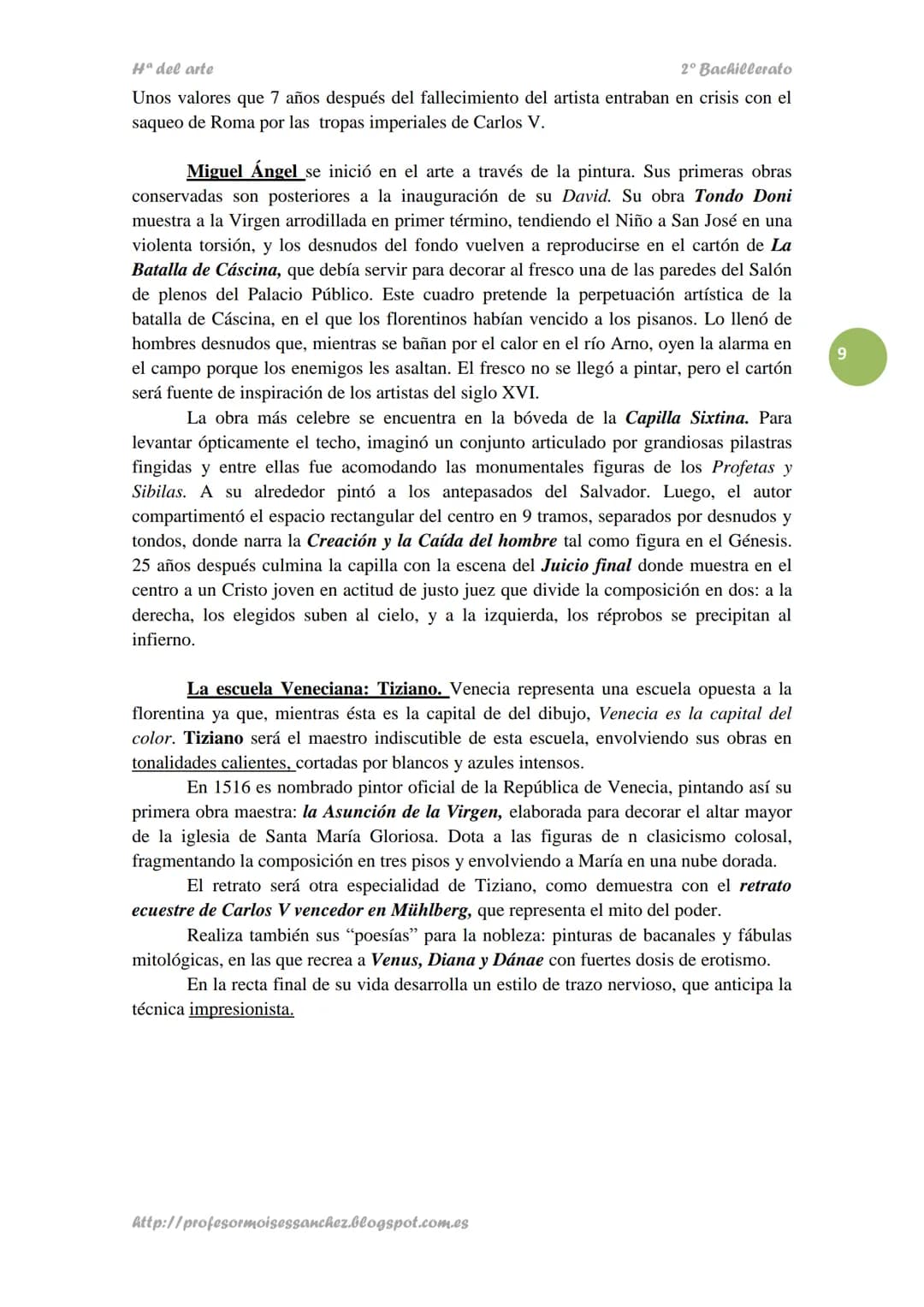 Hª del arte
2º Bachillerato
TEMA 9.
ARTE DEL RENACIMIENTO Y MANIERISMO
➤ ÍNDICE TEMAS TEÓRICOS
1.- Introducción al Renacimiento.
2.- E