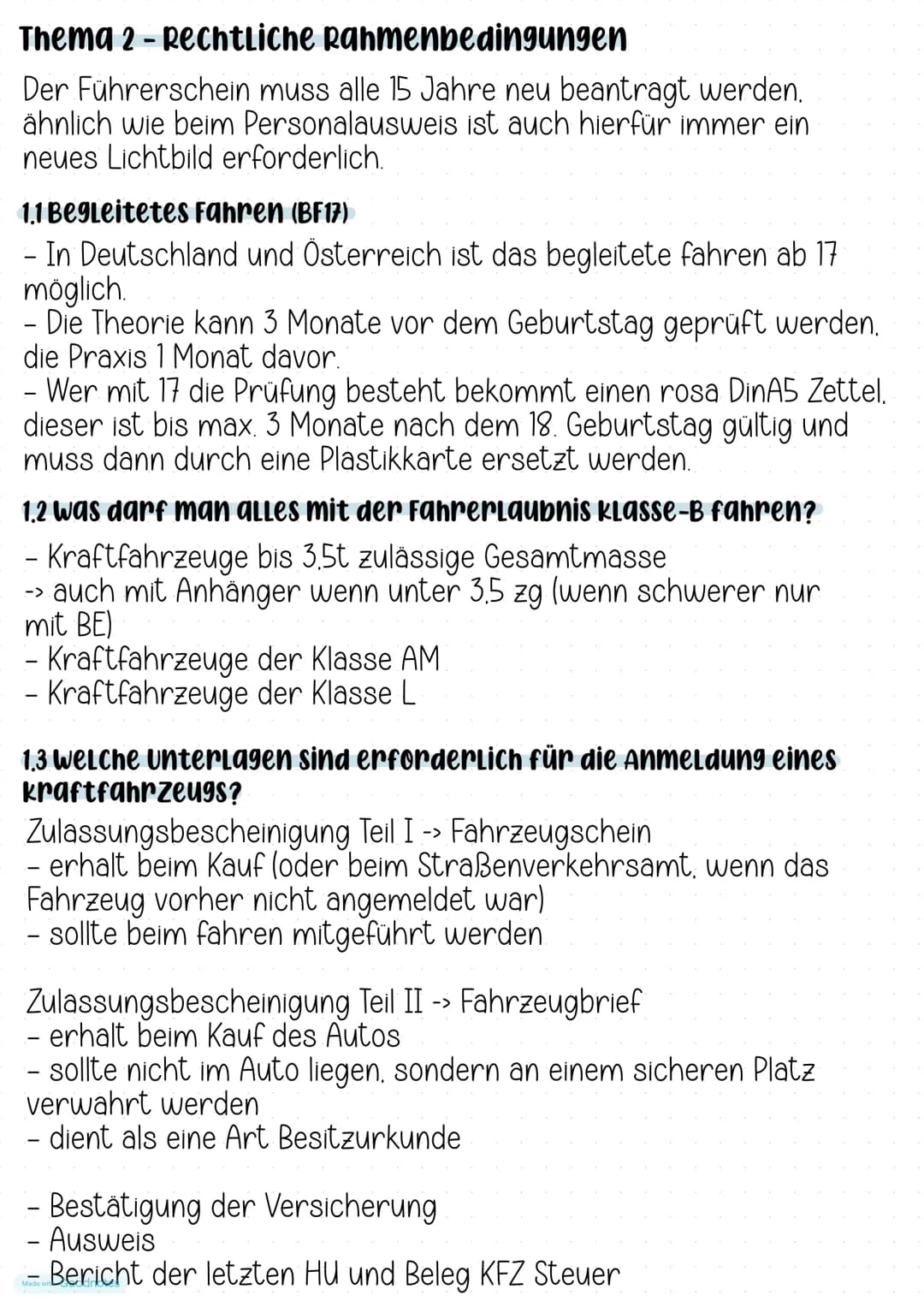 # Thema 2 - Rechtliche Rahmenbedingungen
Der Führerschein muss alle 15 Jahre neu beantragt werden.
ähnlich wie beim Personalausweis ist auc