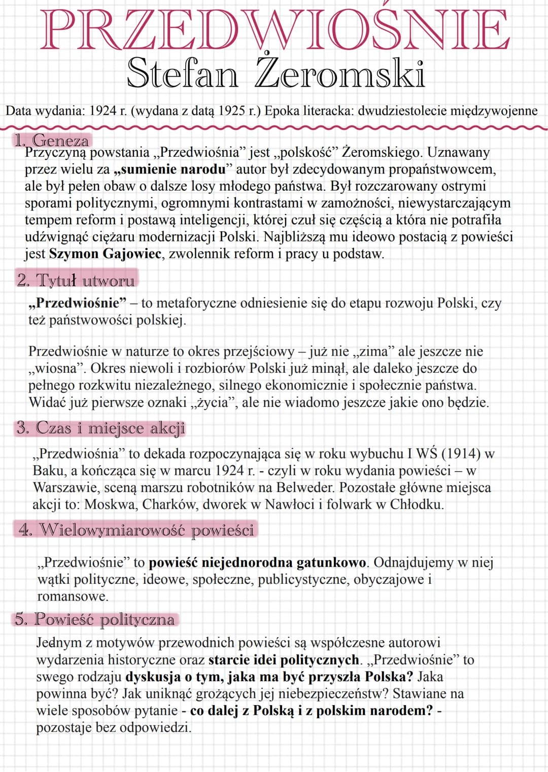 # PRZEDWIOSNIE
# Stefan Żeromski
Data wydania: 1924 r. (wydana z datą 1925 r.) Epoka literacka: dwudziestolecie międzywojenne
1. Geneza
