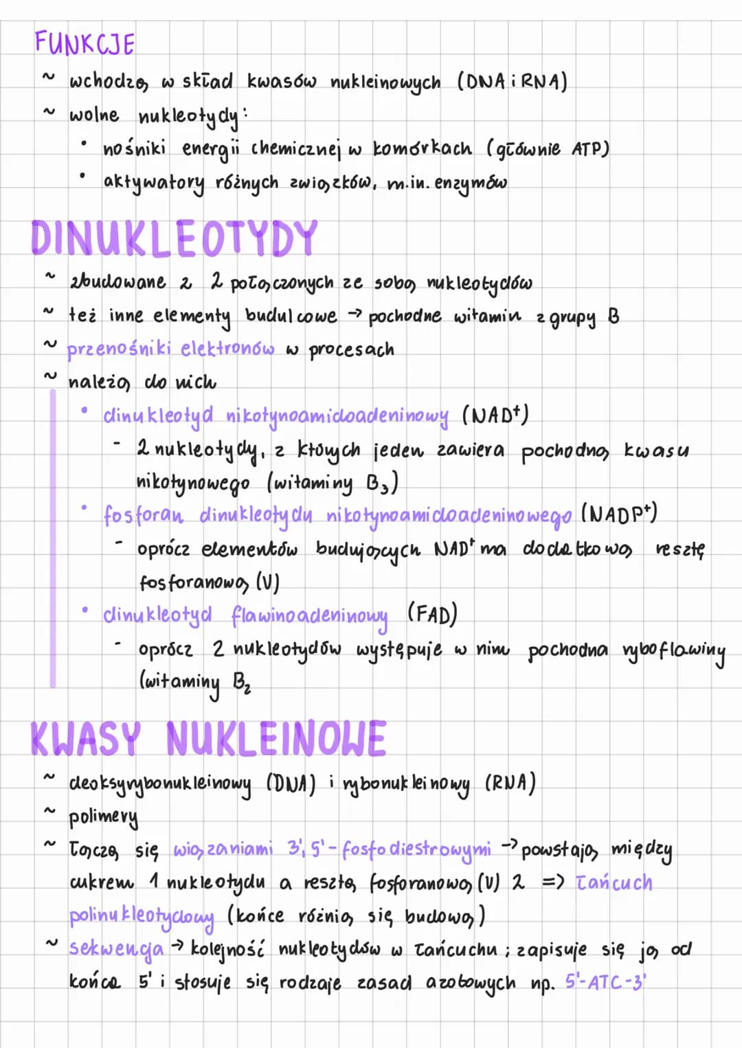 # NUKLEOTDY I
# KWASY NUKLEINOWE
NUKLEOTYDY:
~
2 węgla C, wodoru H, Henu O, azotu Ni fosforu P
~
2
każdy zbudowany 2:
* pięciowęglowego c