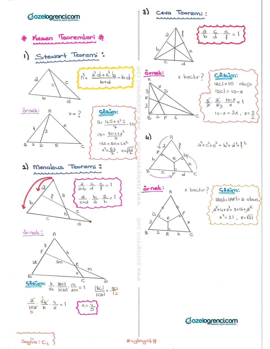 @ozelogrencicom
Özellikler:
(b-a)k
(c-blk
rantılı Doğru Tarçaları
1) Thales Teoremi :
$
\frac{a}{b} = \frac{c}{d}
$
Örnek:
x= ?
Örn