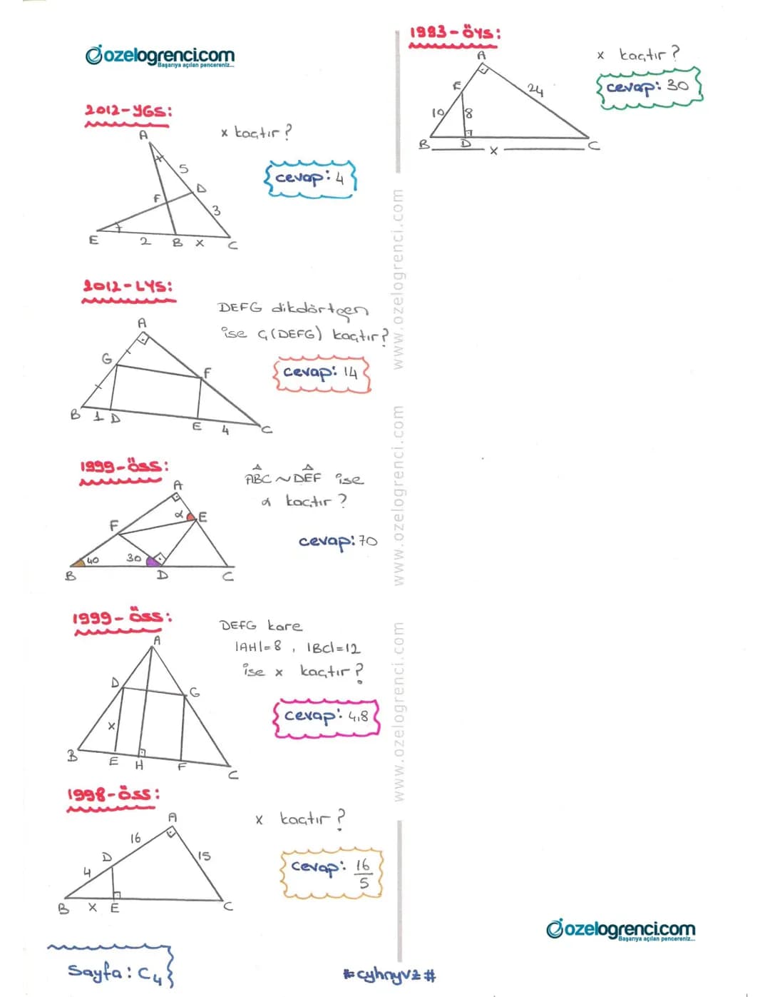 @ozelogrencicom
Özellikler:
(b-a)k
(c-blk
rantılı Doğru Tarçaları
1) Thales Teoremi :
$
\frac{a}{b} = \frac{c}{d}
$
Örnek:
x= ?
Örn