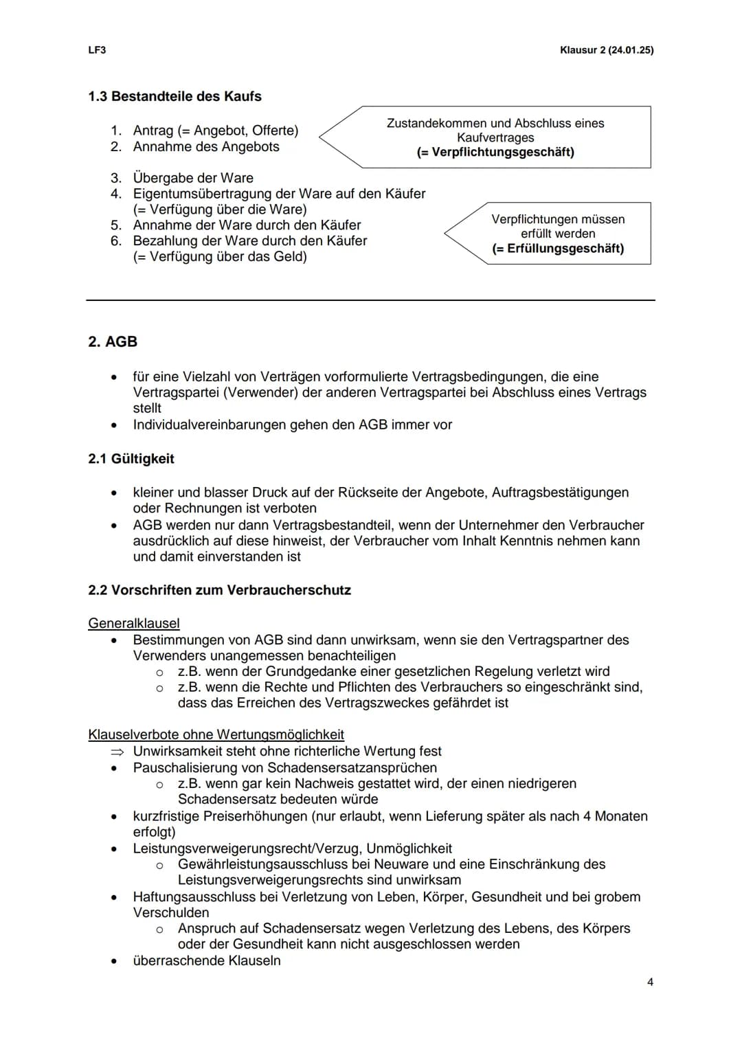 LF3
Lernzettel
Klausur 2 (24.01.25)
Inhalt
1. Kaufvertrag. ..............................................................................