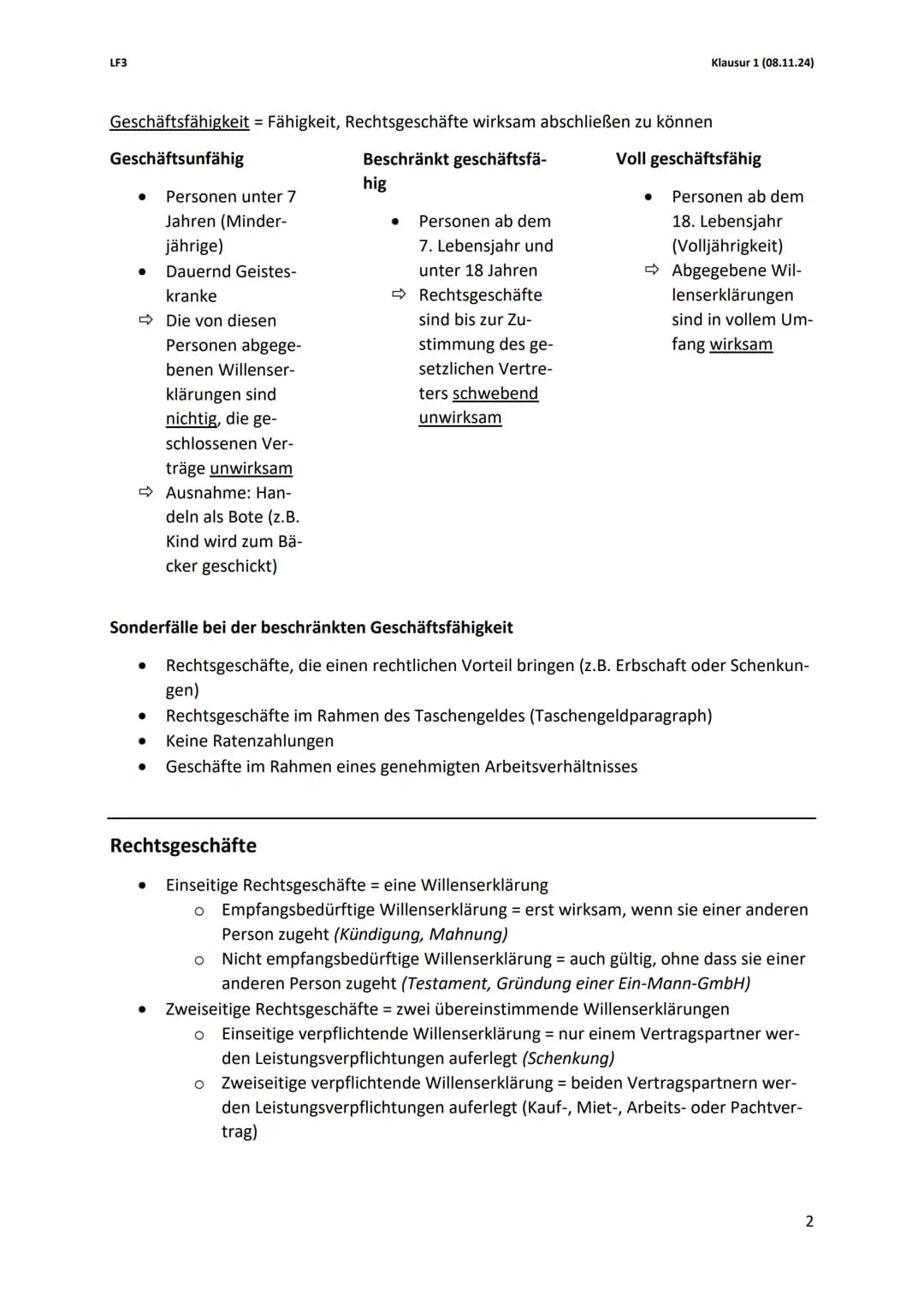LF3
Klausur 1 (08.11.24)
# Rechtliche Rahmenbedingungen
## Rechtsobjekte und Rechtssubjekte
Rechtsobjekte = Gegenstände des Rechtsverkehrs