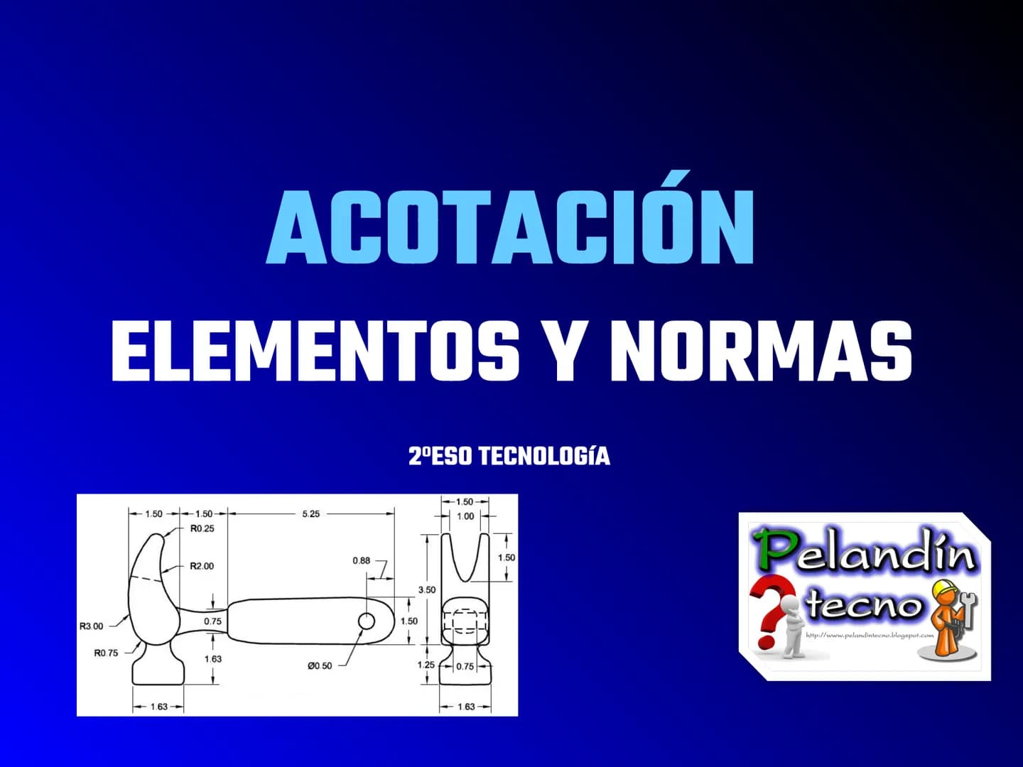 R3.00
R0.75
ACOTACIÓN
ELEMENTOS Y NORMAS
1.50-1.50-
5.25
R0.25
1.63-
R2.00
0.75
0.88
2ºESO TECNOLOGÍA
1.50
-1.50
1.00
1.50
+
3.50
1.63
00.50