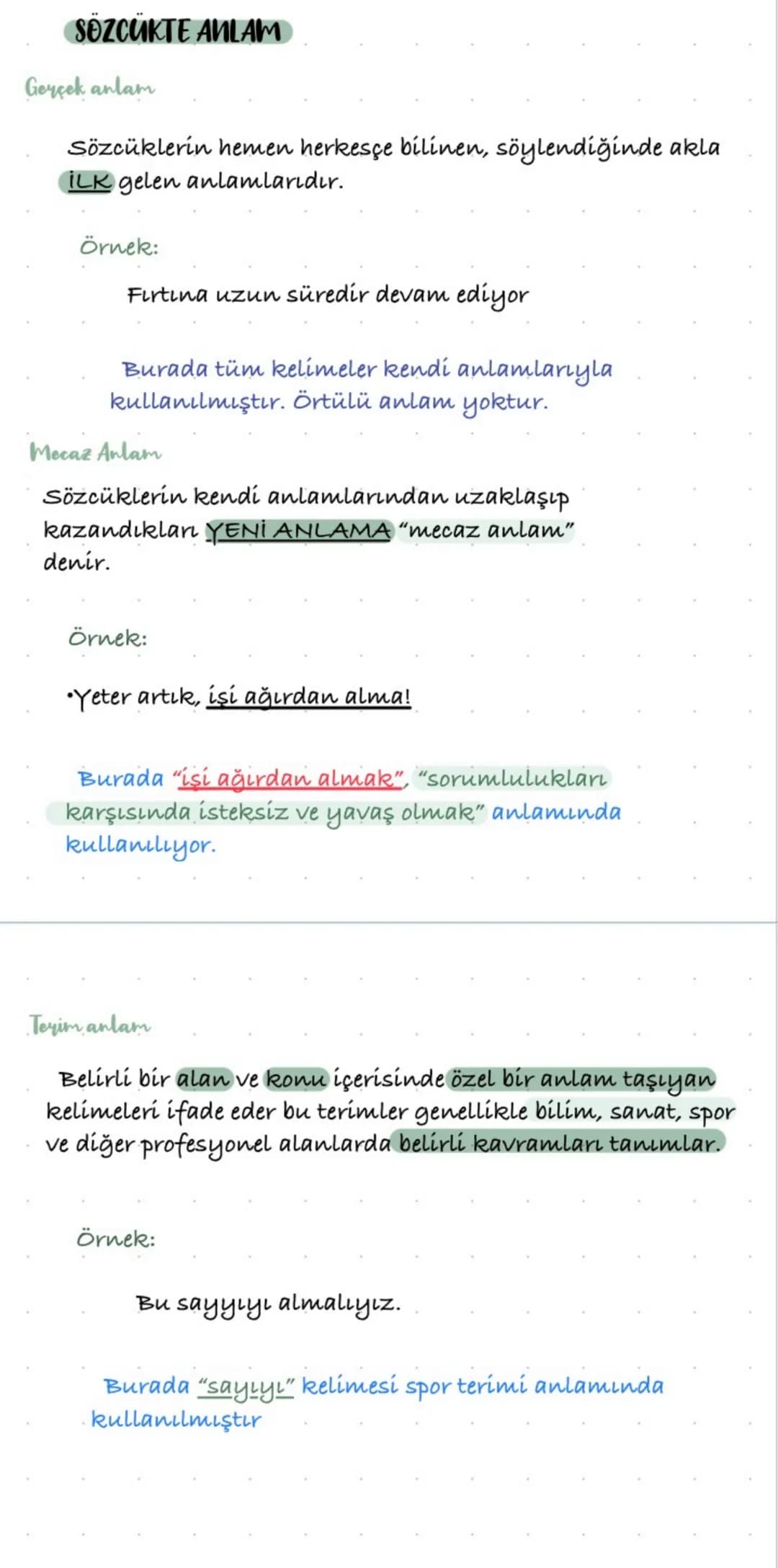 # SÖZCÜKTE ANLAM
Gorçok anlam
Sözcüklerin hemen herkesçe bilinen, söylendiğinde akla
İLK gelen anlamlarıdır.
Örnek:
Fırtına uzun süredir