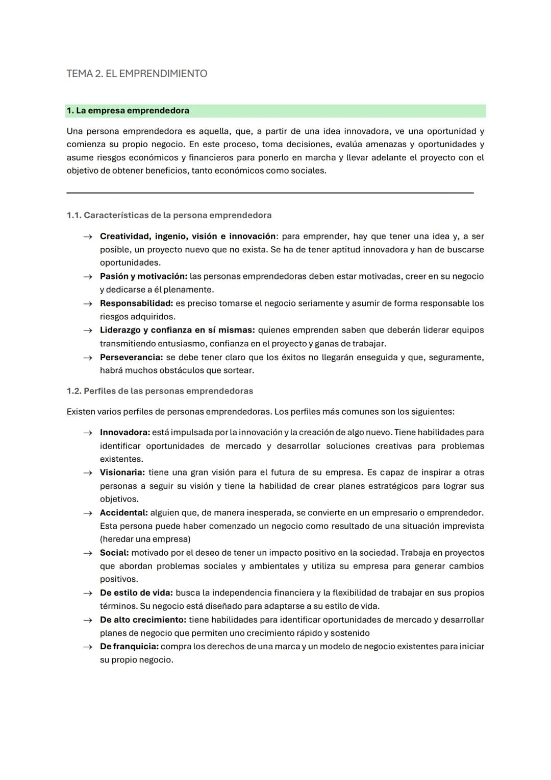 TEMA 2. EL EMPRENDIMIENTO
1. La empresa emprendedora
Una persona emprendedora es aquella, que, a partir de una idea innovadora, ve una opo