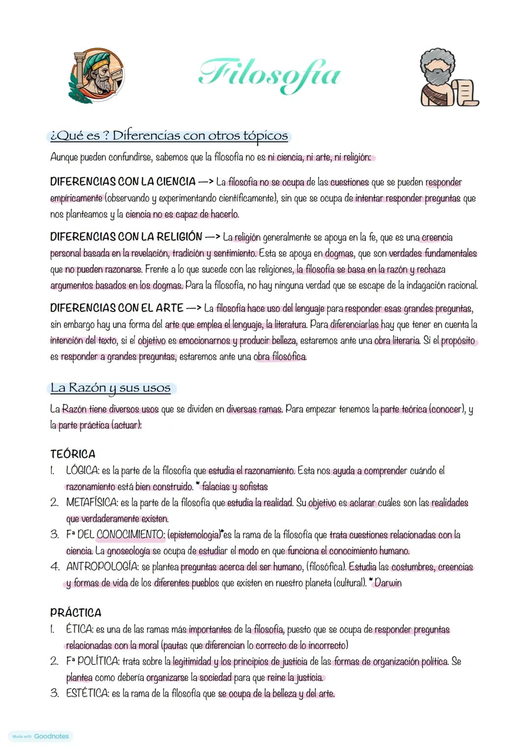 # Filosofia
¿Qué es ? Diferencias con otros tópicos
Aunque pueden confundirse, sabemos que la filosofía no es ni ciencia, ni arte, ni reli