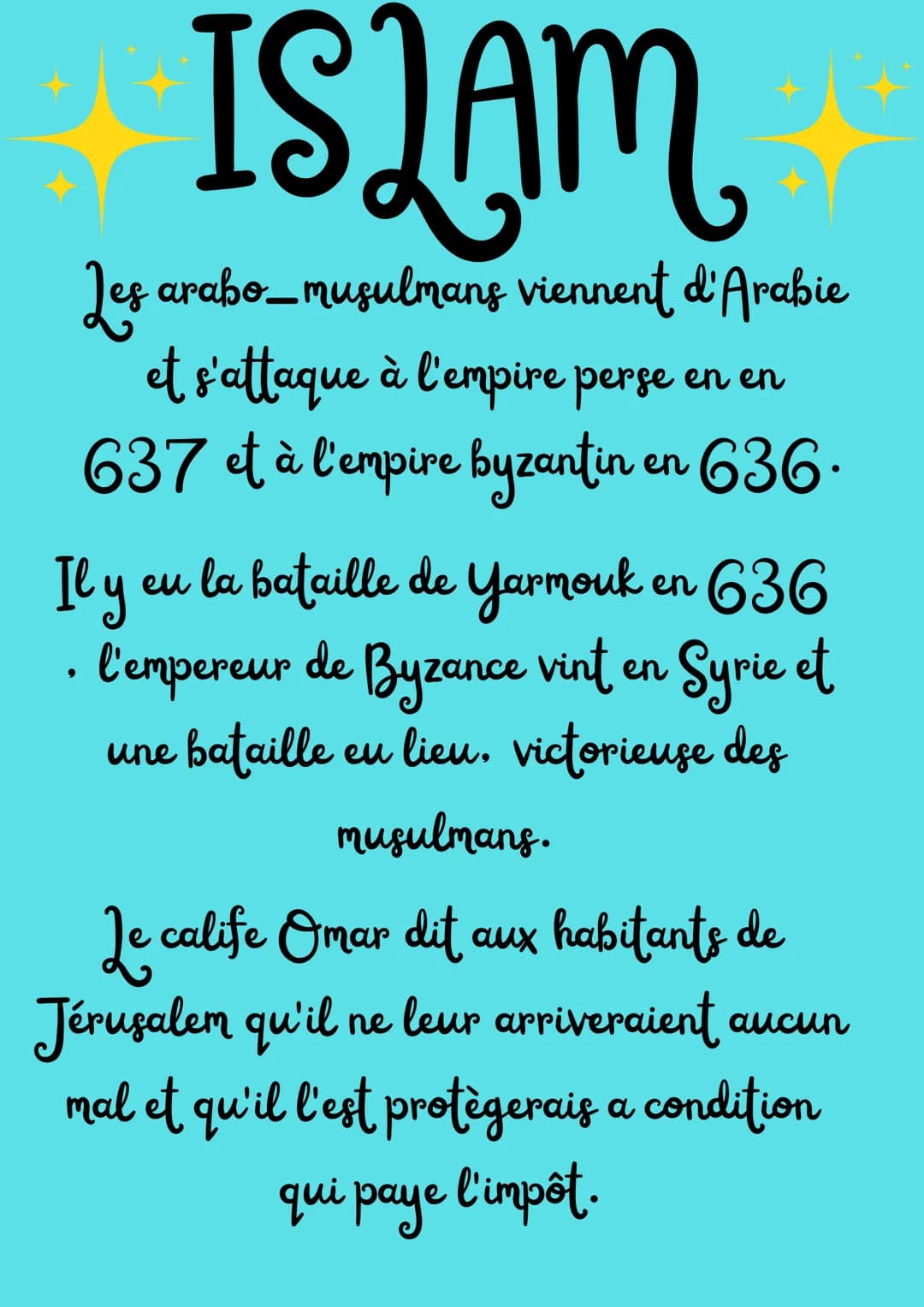 # ISLAM
Au VI ème siècle l'islam apparaît dans l'arabie est entouré par l'empire byzantin et
la péninsule arabique, c'est une
religion mono