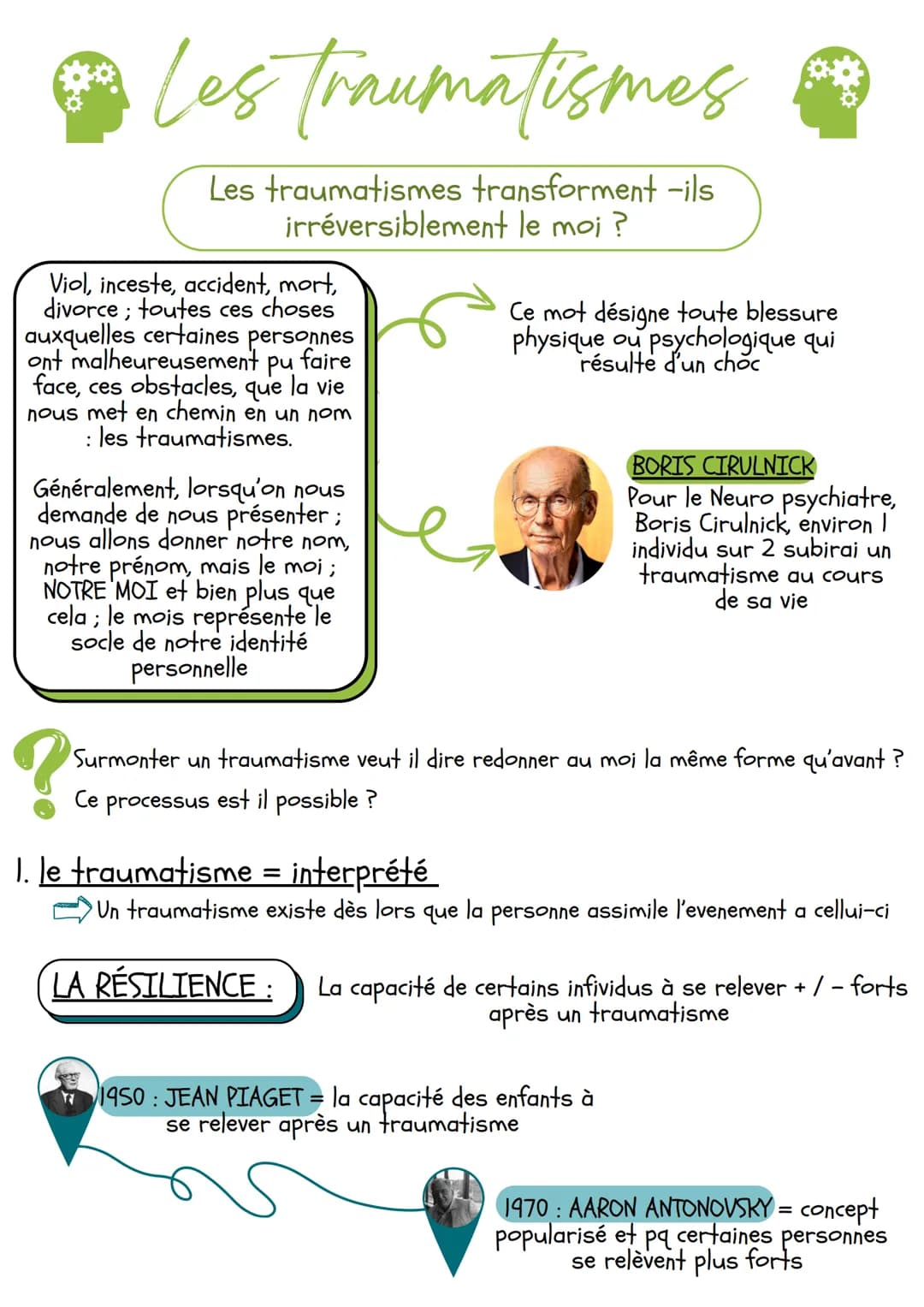 # Les traumatismes
Les traumatismes transforment -ils
irréversiblement le moi?
Viol, inceste, accident, mort,
divorce; toutes ces choses
a