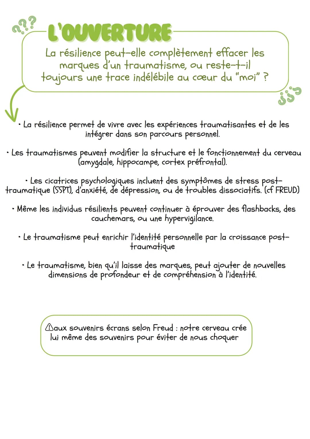 # Les traumatismes
Les traumatismes transforment -ils
irréversiblement le moi?
Viol, inceste, accident, mort,
divorce; toutes ces choses
a