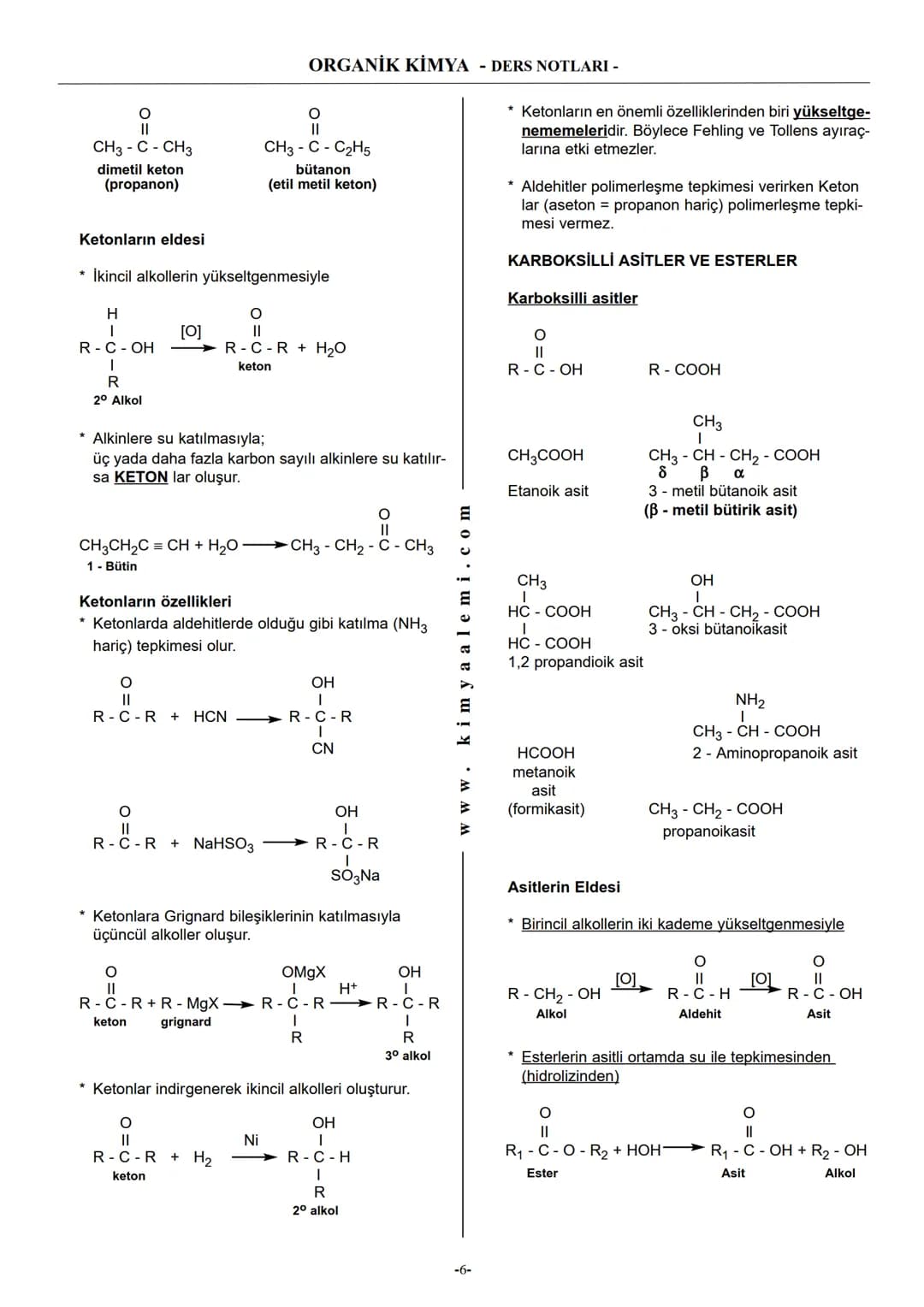 ORGANİK KİMYA - DERS NOTLARI -
Alifatik
HİDROKARBONLAR
(Zincir yada halkalı)
Doymuş
↓
Doymamış
↓↓
Alkanlar
Alkan Alkin
Aromatik
(Arenler)