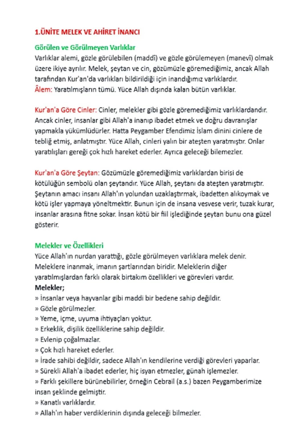 # 1.ÜNİTE MELEK VE AHİRET İNANCI
Görülen ve Görülmeyen Varlıklar
Varlıklar alemi, gözle görülebilen (maddî) ve gözle görülemeyen (manevî)
