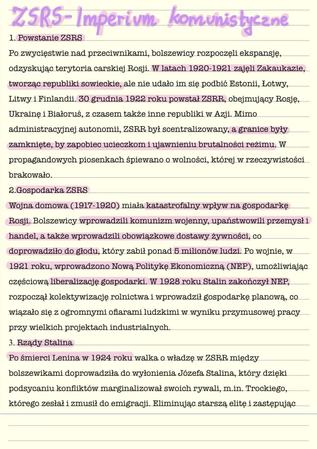 # ZSRS-Imperivm komunistyczne
1. Powstanie ZSRS
Po zwycięstwie nad przeciwnikami, bolszewicy rozpoczęli ekspansję,
odzyskując terytoria ca