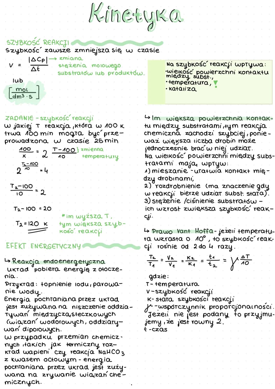 # Kinetyka
SZYBKOŚĆ REAKCJI
Szybkość zawsze zmniejsza się w czasie
$V = \frac{\Delta Cp}{\Delta t}$ $\rightarrow$ zmiana
stężenia moloweg